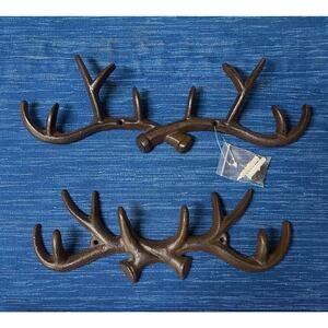 Pair Cast Iron Deer Antlers Coat Rack Key Holder Rustic 14" New 12" Used 892A